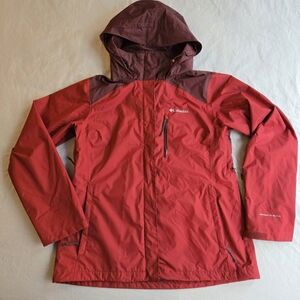 Columbia Women's L Puddletown Rain Jacket Colorblock Burgundy Red Omni Tech